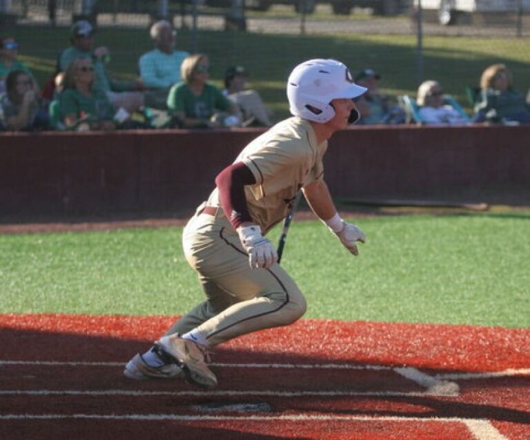 Ben Roberts, seen here singling against Ware County last Friday, drove in five of Coffee's 15 runs the Trojans scored against Bradwell Institute on Tuesday.