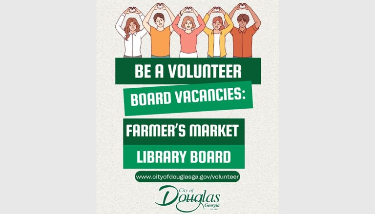 City needs volunteers for Library Board and Farmer’s Market Board City of Douglas Board Vacancies